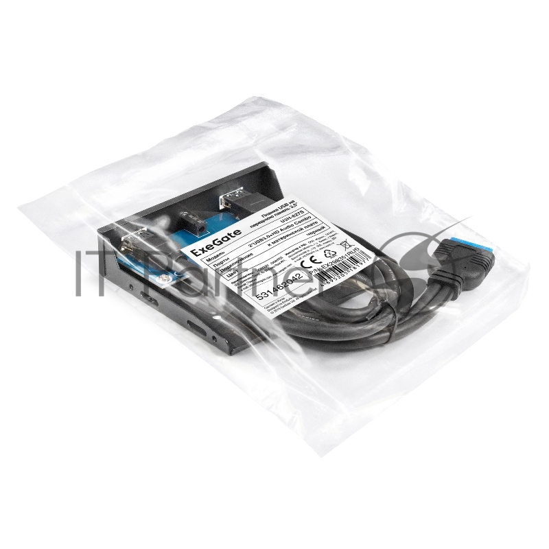 Планка USB на переднюю панель ExeGate U3H-627S, 3,5, 2*USB3.0+HD Audio Combo, черная, металл, подсоед. к MB