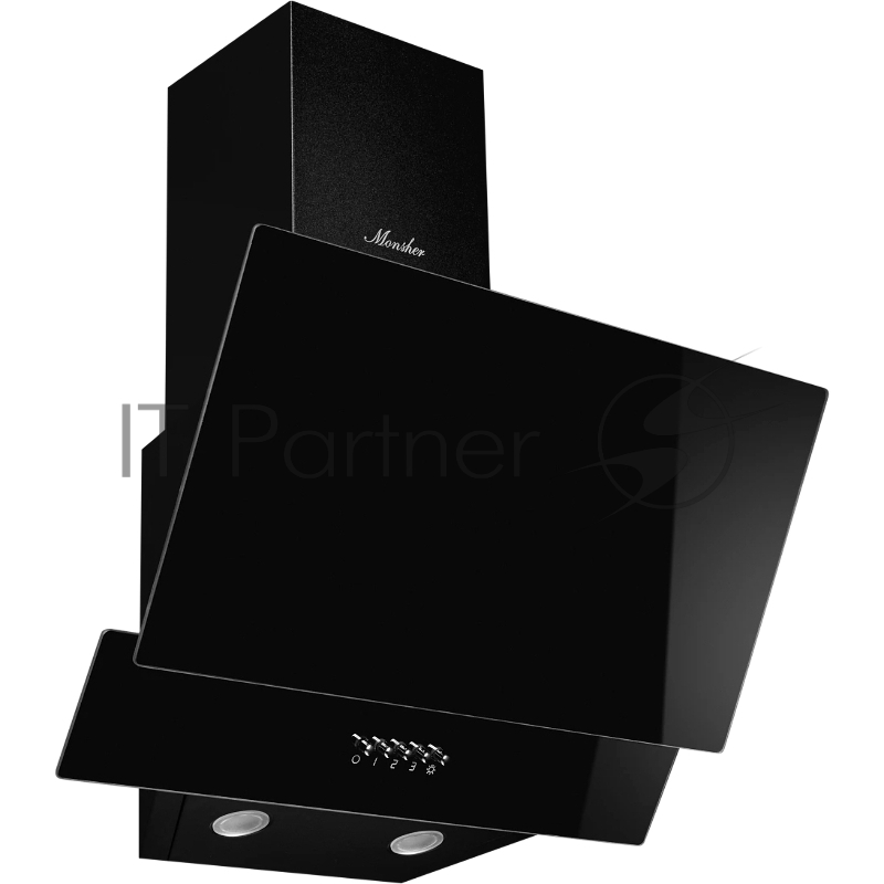 Наклонная вытяжка Monsher ROUEN 50 Noir Verre, ширина 50 см, отвод/рециркуляция, 700 м3/час, механическое кнопочное управление, 3 скорости, светодиодное освещение 2*1 Вт, металлические жироулавливающие фильтры, угольный фильтр KFM 101 (опция), цвет: