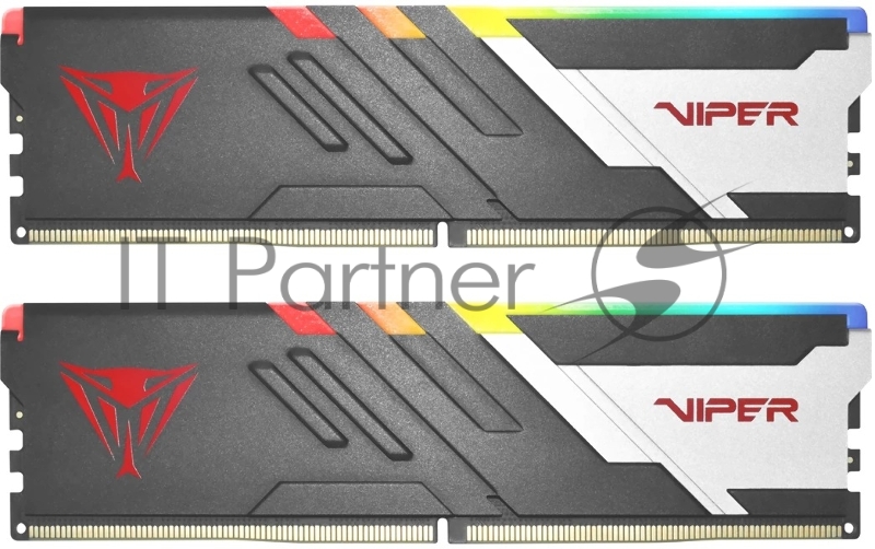 Оперативная память Patriot Memory Viper Venom RGB, DDR5, 64GB (2x32GB), 6000 MHz, CL30, с радиаторами, RGB, серебристый/чёрный