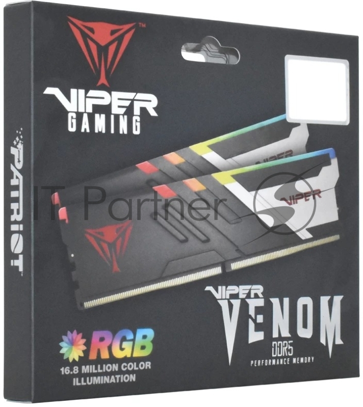 Оперативная память Patriot Memory Viper Venom RGB, DDR5, 64GB (2x32GB), 6000 MHz, CL30, с радиаторами, RGB, серебристый/чёрный