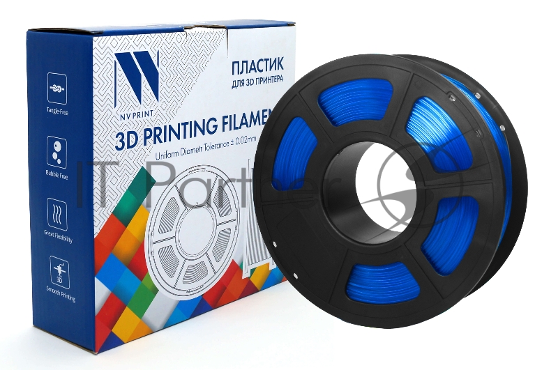 Филамент NVPRINT PETG Clear Blue Прозрачно-синий для 3D печати диаметр 1.75мм масса 1 кг