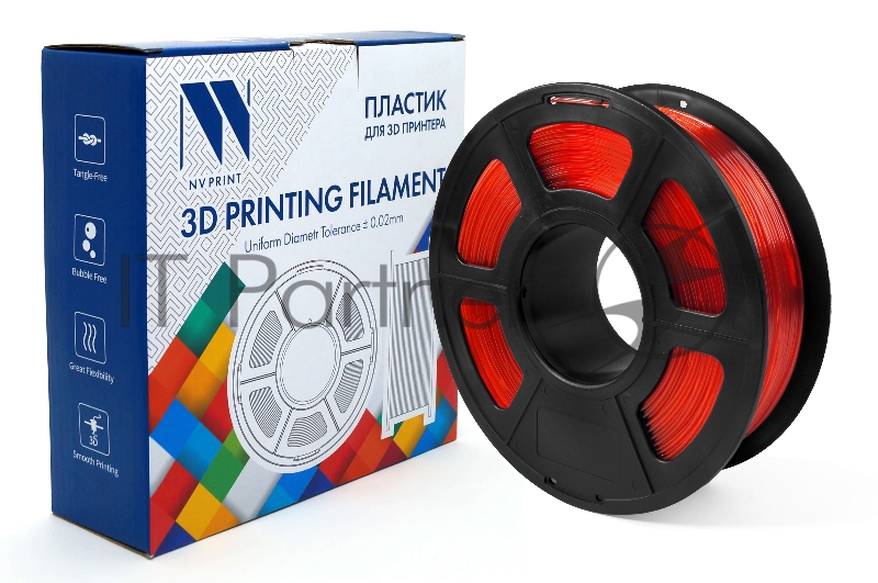 Филамент NVPRINT PETG Clear Red Прозрачно-красный для 3D печати диаметр 1.75мм масса 1 кг