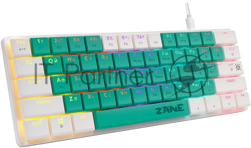 Механическая клавиатура Defender Zane GK-089 RU,зелен/бел,61кн,1.5м,LowRed_1