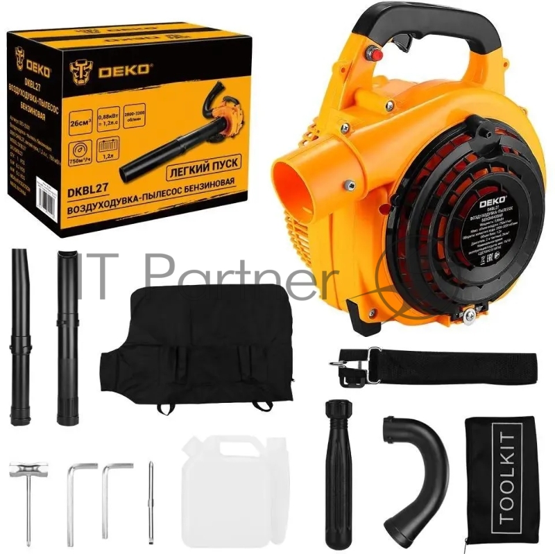 Воздуходувка-пылесос бензиновая DEKO DKBL27, легкий пуск, 1,2 л.с., 750 м3/ч