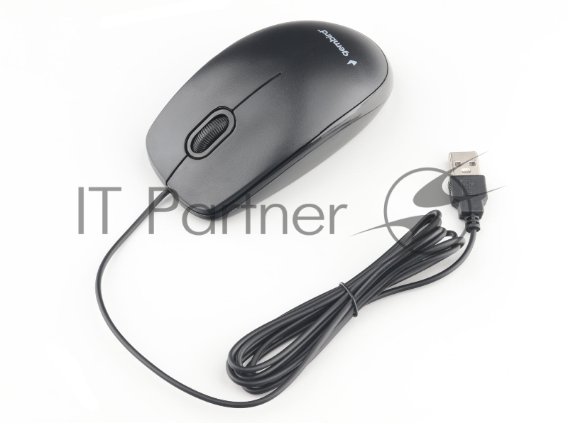 Проводная бесшумная мышь Gembird MOP-200, 3кн, 1000 DPI, резин.колесо, 1.8м, черный, коробка