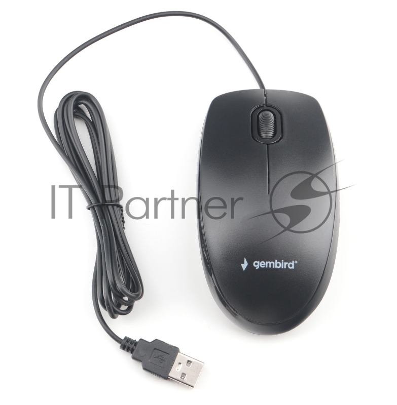 Проводная бесшумная мышь Gembird MOP-200, 3кн, 1000 DPI, резин.колесо, 1.8м, черный, коробка