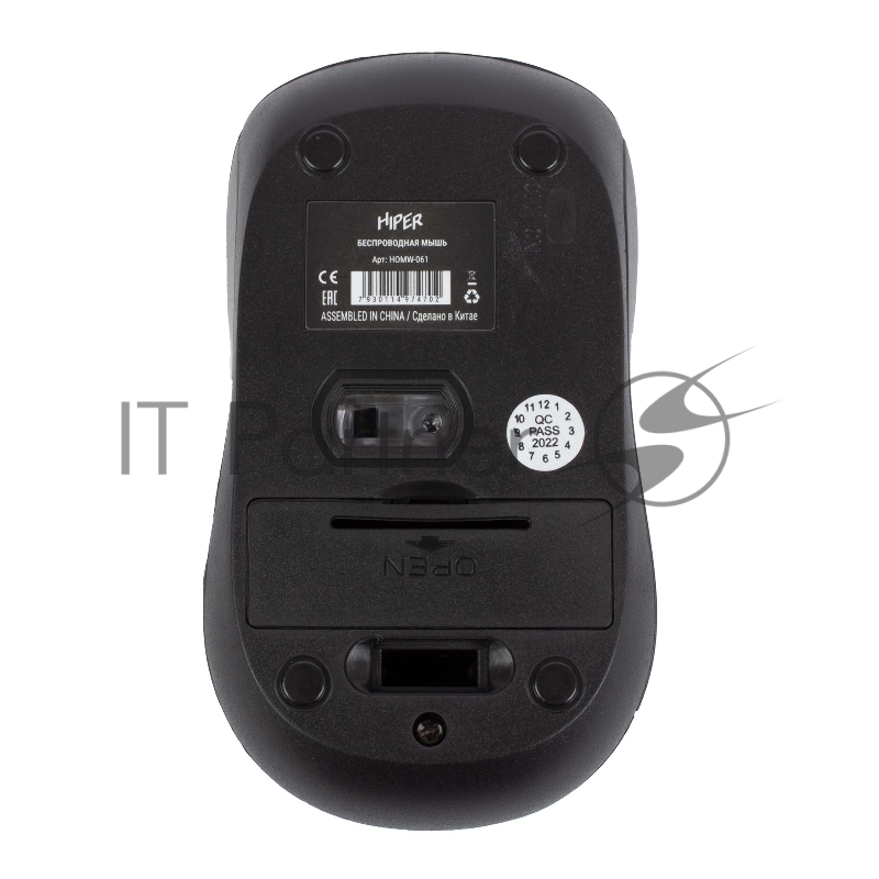 Мышь беспроводная HIPER HOMW-061 /1000 dpi/оптический/3 кнопки/USB-приемник/2,4 ГГц/батарея 2хААА/черный (HOMW-061)
