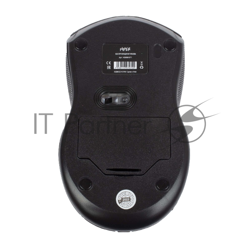 Мышь беспроводная HIPER HOMW-071 /1000 dpi/оптический/3 кнопки/Soft-touch покрытие/USB-приемник/2,4 ГГц/батарея 2хААА/черный (HOMW-071)