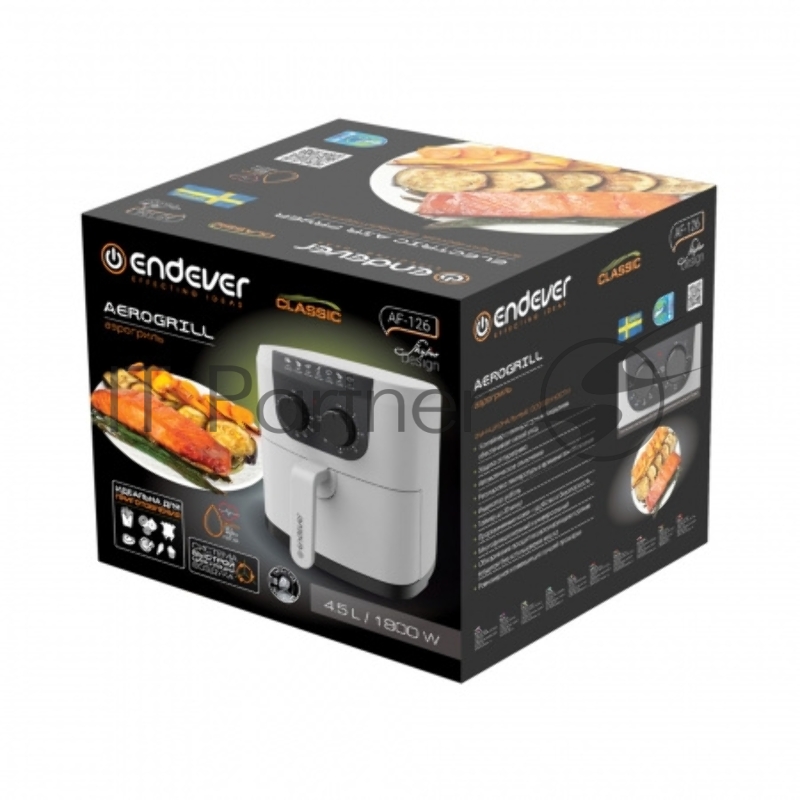 Аэрогриль Endever Skyline AF-126, белый, мощность 1800 Вт, объем 4,5 л, механическое панель управления, температура 80-200 С, 2 шт/уп.
