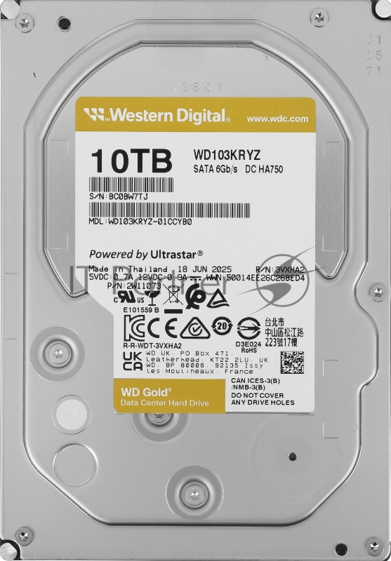 Жесткий диск Western Digital Gold WD103KRYZ 10ТБ 3,5 7200RPM 512MB (SATA III)