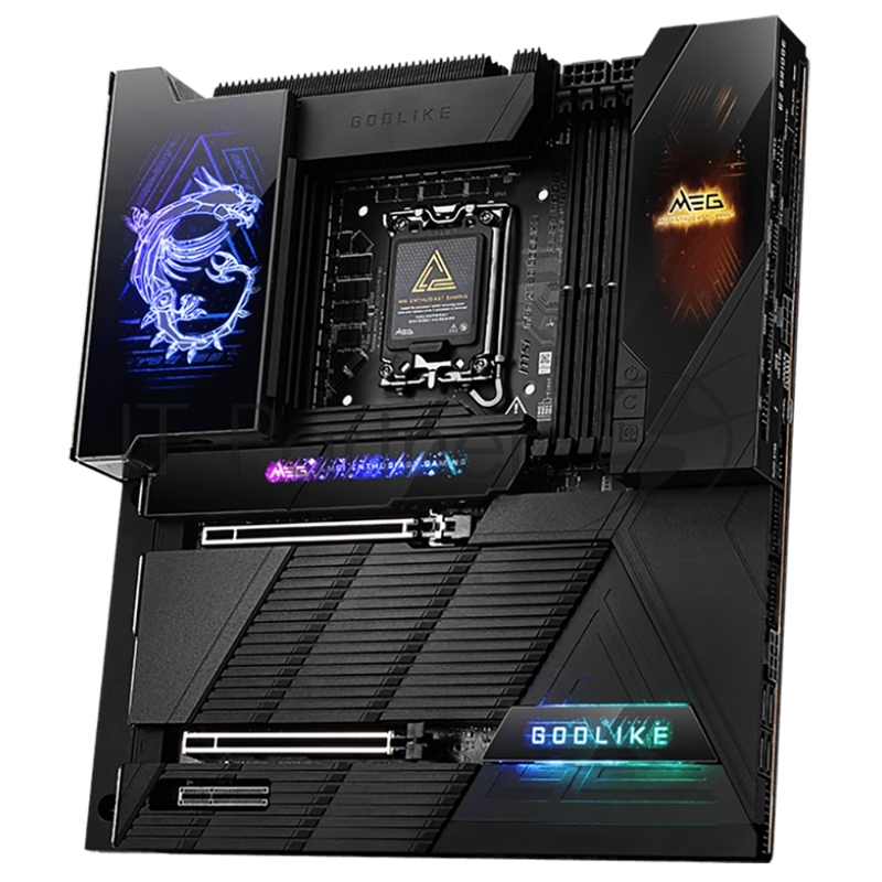 Материнская плата MSI MEG Z890 GODLIKE Z890, LGA1851, 4*DDR5, 2*PCIEx16, 1*PCIEx4, 8*M.2, 7*TypeC, 8*USB3.2Gen2, 4*USB3.2Gen1, 4*USB2.0, 4*SATA3.0, 10G, 5G, 2xType-C(DP), E-ATX, RTL