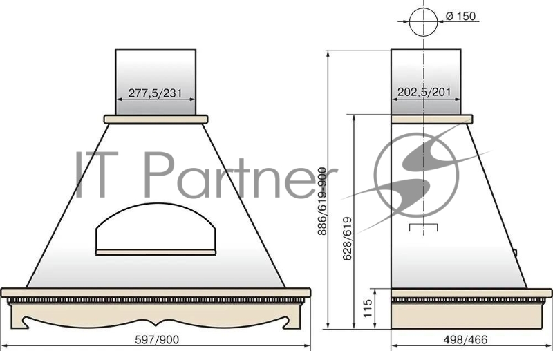 Вытяжка BELVEDER 90P-650-P3D BEIGE/OAK ELIKOR