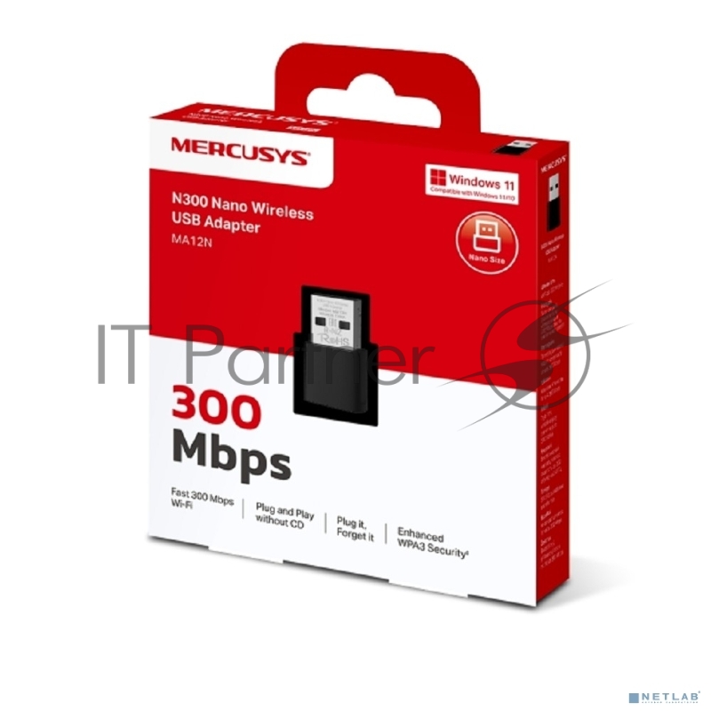 Сверхкомпактный USB-адаптер Mercusys MA12N с поддержкой Wi-Fi N300