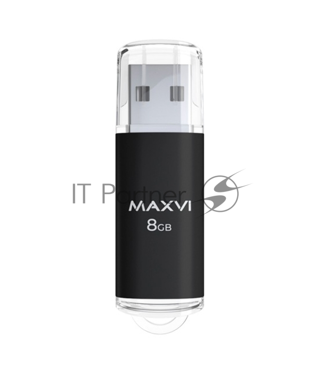 Флеш диск Maxvi MP 8GB USB 2.0 black, монолит с колпачком, металл + ABS пластик