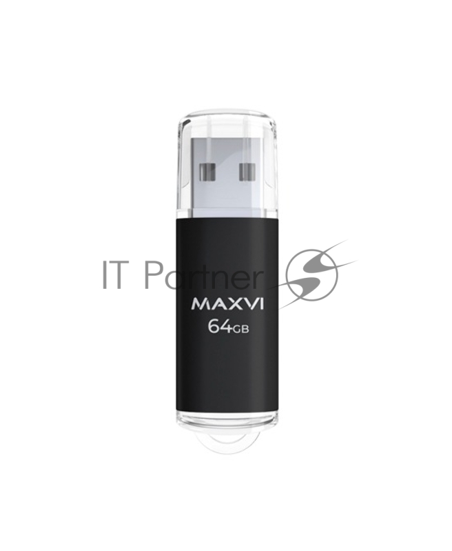 Флеш диск Maxvi MP 64GB USB 2.0 black, монолит с колпачком, металл + ABS пластик