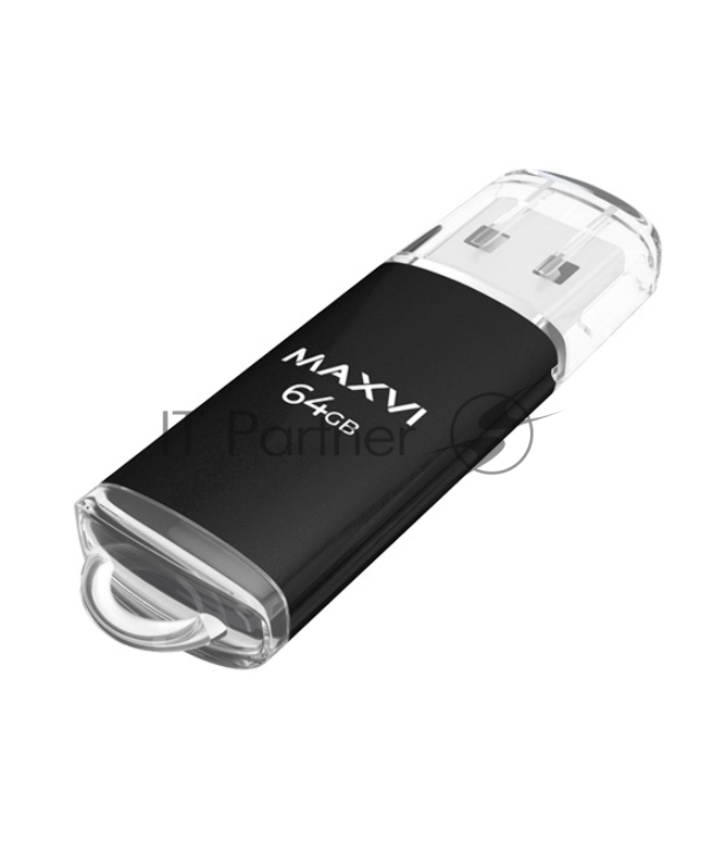 Флеш диск Maxvi MP 64GB USB 2.0 black, монолит с колпачком, металл + ABS пластик