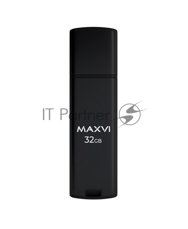 Флеш диск Maxvi MP2 32GB USB 2.0 black, монолит с колпачком, ABS пластик + металл