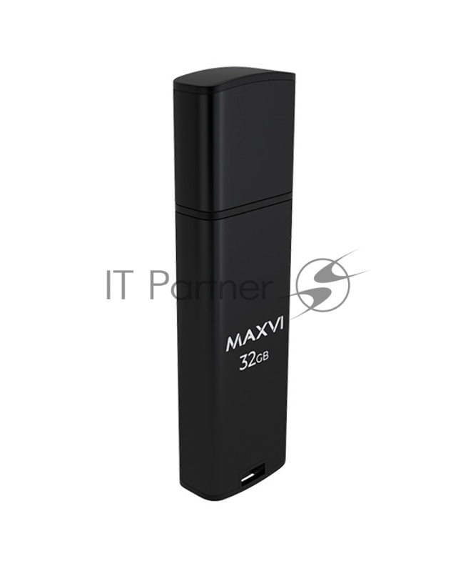 Флеш диск Maxvi MP2 32GB USB 2.0 black, монолит с колпачком, ABS пластик + металл