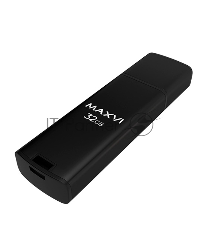 Флеш диск Maxvi MP2 32GB USB 2.0 black, монолит с колпачком, ABS пластик + металл