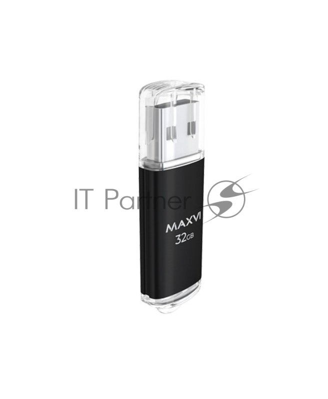 Флеш диск Maxvi MP 32GB USB 2.0 black, монолит с колпачком, металл + ABS пластик