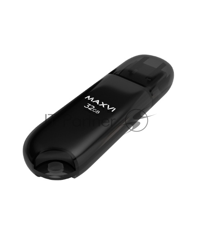 Флеш диск Maxvi P1 32GB USB 2.0 black, монолит с колпачком, ABS пластик