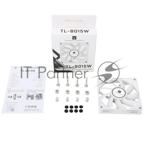 Вентилятор корпусный Thermalright TL-8015W (80x80x15mm, 4-pin PWM, 28.4CFM, 23.3dBA, 2200RPM, White)