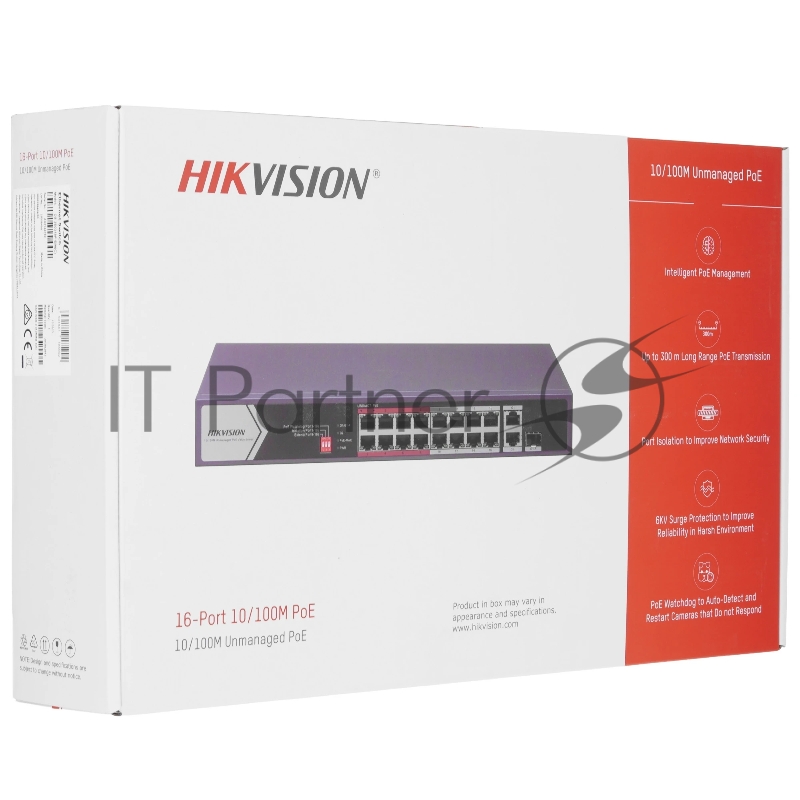 Неуправляемый PoE коммутатор DS-3E0318P-E/M (C) 16 портов RJ45 100M PoE бюджет 130 Вт