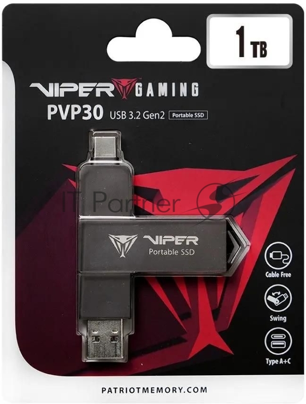 Накопитель SSD Patriot Viper PVP30 USB-C 1TB 2.5 USB-A черный