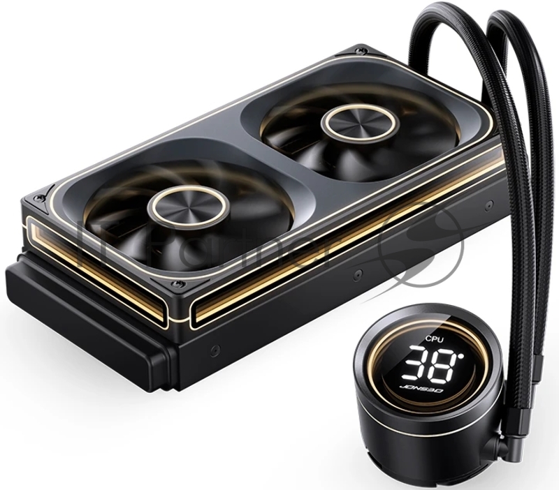 Система жидкостного охлаждения/ Water Cooling System JONSBO TH-240 Black (260W, 240mm, LED temp., Black, ARGB/ Fans: 2x120mm, 62.4CFM, 37.3dBA, 2400RPM/ Pump height 72mm, 30dBA, 2400RPM, Rad thickness 27mm/ S: 1851, 1700, 1200, 115X, AM5, AM4)