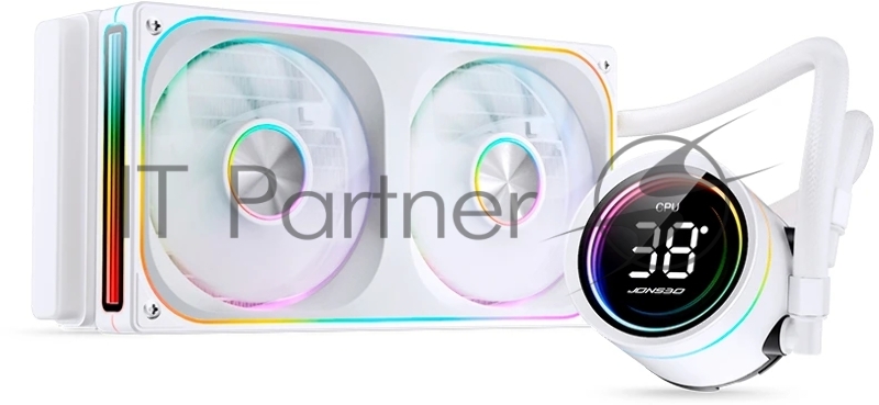 Система жидкостного охлаждения/ Water Cooling System JONSBO TH-240 White (260W, 240mm, LED temp., White, ARGB/ Fans: 2x120mm, 62.4CFM, 37.3dBA, 2400RPM/ Pump height 72mm, 30dBA, 2400RPM, Rad thickness 27mm/ S: 1851, 1700, 1200, 115X, AM5, AM4)