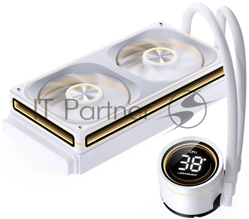 Система жидкостного охлаждения/ Water Cooling System JONSBO TH-240 White (260W, 240mm, LED temp., White, ARGB/ Fans: 2x120mm, 62.4CFM, 37.3dBA, 2400RPM/ Pump height 72mm, 30dBA, 2400RPM, Rad thickness 27mm/ S: 1851, 1700, 1200, 115X, AM5, AM4)