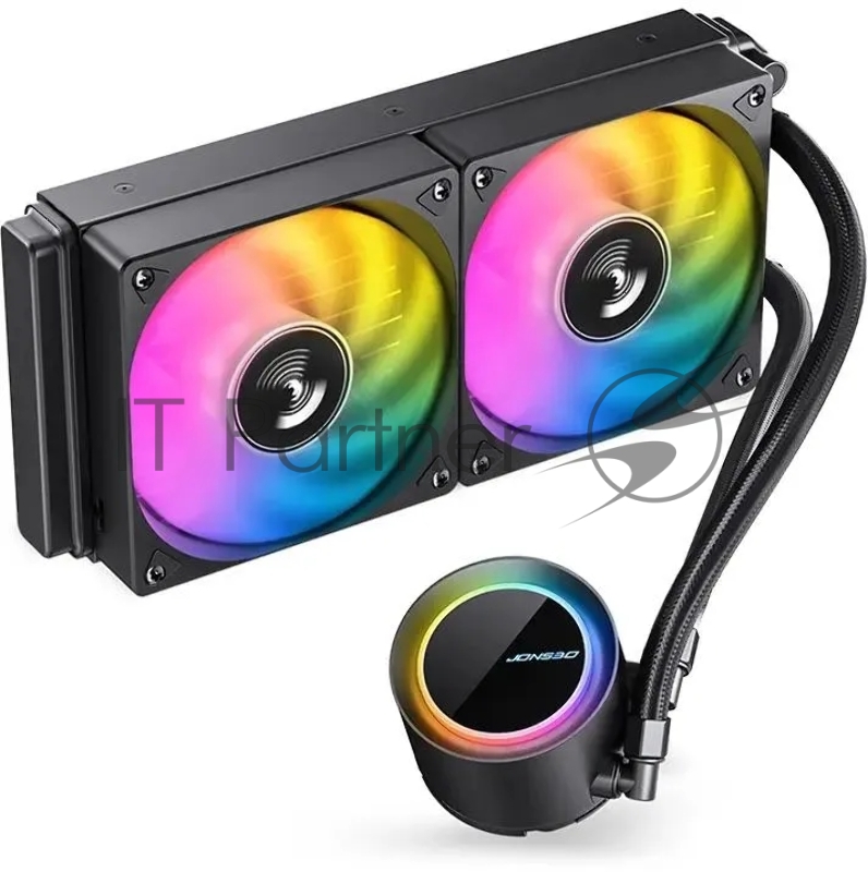 Система жидкостного охлаждения/ Water Cooling System JONSBO TG-240 Black (260W, 240mm, Black, ARGB/ Fans: 2x120mm, 66.19CFM, 35.4dBA, 1800RPM/ Pump height 72mm, 30dBA, 2400RPM, Rad thickness 27mm/ S: 1700, 1200, 115X, AM5, AM4)