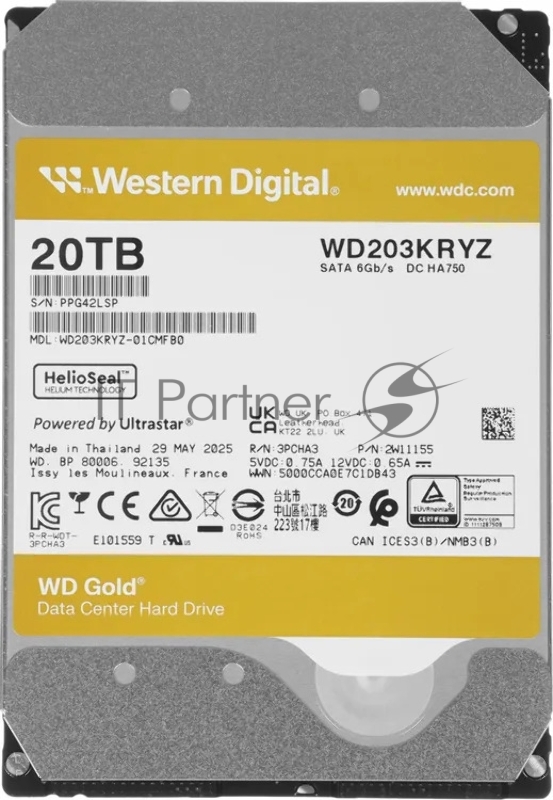 Жесткий диск WD SATA-III 20TB WD203KRYZ Server Gold 512E (7200rpm) 512Mb 3.5