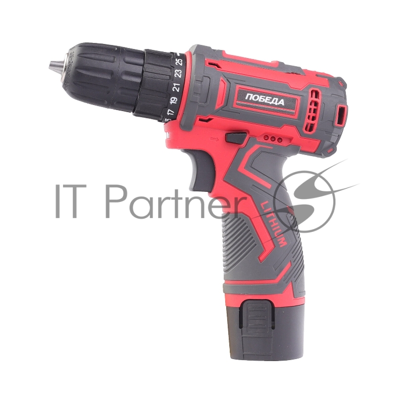Дрель-шуруповерт аккумуляторная ПОБЕДА ДА-12П/1 Ли, 1 АКБ, 12В, 2,0 Ач, 32Нм, 1 скорость, кейс, комплект свёрел и бит