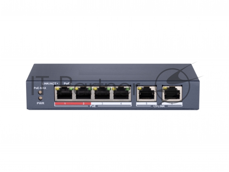 Сетевой неуправляемый коммутатор 4 RJ45 1000M PoE порта 1 Uplink порт 1000М Ethernet PoE: IEEE802.3af IEEE802.3at бюджет PoE 35Вт поддержка режима передачи до 100м10 Gbps защита от перенапряжений DC48В 0.8A 38Вт-10 C...+55C.