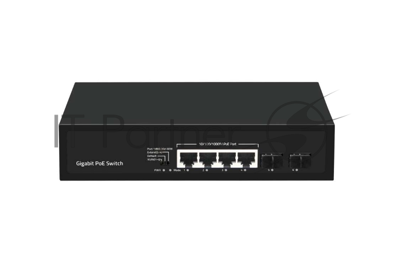 Коммутатор GIGALINK GL-SW-G005-04P(BT) - неуправляемый, 4 PoE (802.3af/at/BT) порта 10/100/1000Мбит/с (1 порт до 60Вт, 3-4 порт до 250м cat6), 2 SFP порта 1000Мбит/с, 120Вт