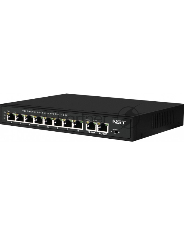 Passive Коммутатор PoE NST NS-SW-8F2F-P/A - Fast Ethernet на 10 портов. Порты: 8 х FE (10/100 Base-T, 52V 4,5(+) 7,8(–)) совместимы с PoE (IEEE 802.3af/at), 2 x FE (10/100 Base-T) Uplink. Мощность PoE на порт - до 30W.