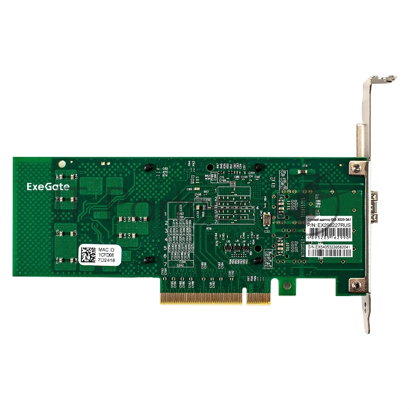 Комплект: Сетевой адаптер SFP+ ExeGate EXE-X520-DA1 + Трансивер Single-Mode до 10км EXT-10G-SM1310-LC2-10KM (EX296227RUS PCI-E x8 v2.0, порты 1x SFP+ 10Gb/s (10/5/2.5/1Gb/s, 100Mb/s), Server NIC Intel Chipset JL82599EN + EX298326RUS: Tx:1310/Rx:1310