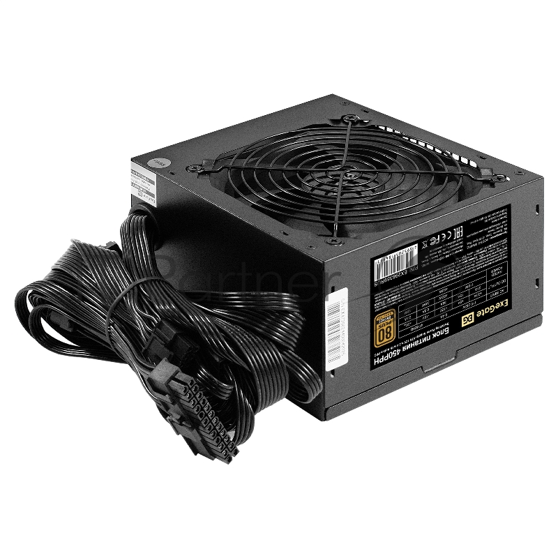 Блок питания 450W ExeGate 80 PLUS® Bronze 450PPH-S (ATX, APFC, SC, КПД 88% (80 PLUS Bronze), 12cm fan, 24pin, (4+4)pin, 2xPCI-E, 3xSATA, 3xIDE, кабель 220V 1,8м с защитой от выдергивания, black, Color Box)