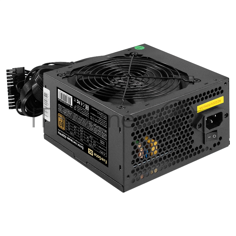Блок питания 450W ExeGate 80 PLUS® Bronze 450PPH-S (ATX, APFC, SC, КПД 88% (80 PLUS Bronze), 12cm fan, 24pin, (4+4)pin, 2xPCI-E, 3xSATA, 3xIDE, кабель 220V 1,8м с защитой от выдергивания, black, Color Box)