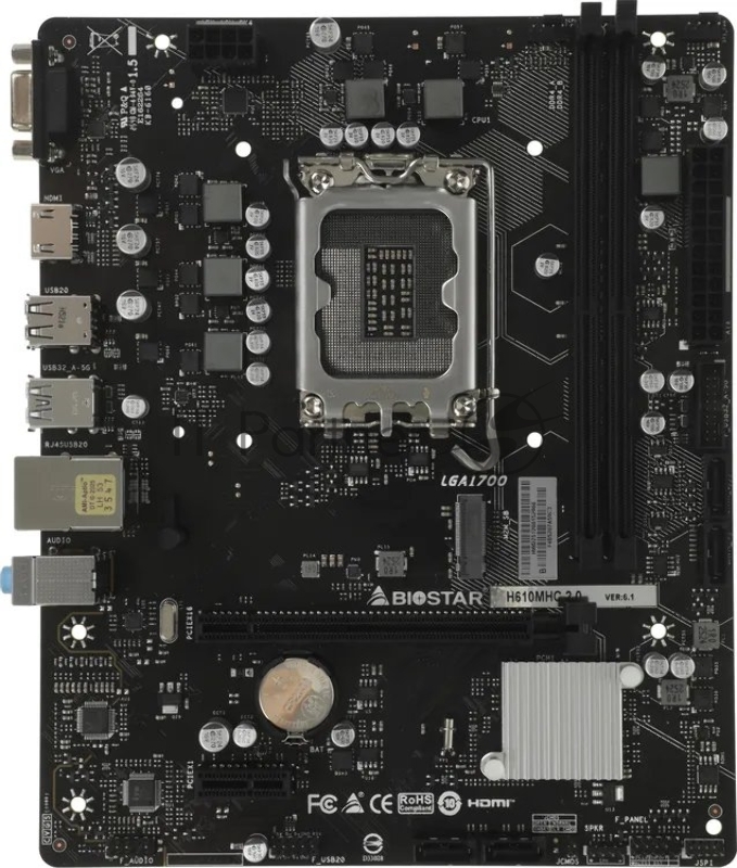 Материнская плата Biostar H610MHC 2.0 Soc-1700 Intel H610 2xDDR4 mATX AC`97 8ch(7.1) GbLAN RAID+VGA+HDMI