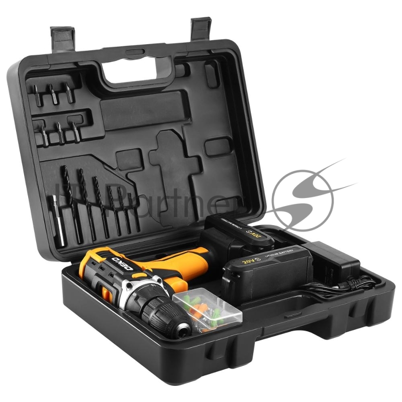 Аккумуляторная дрель-шуруповерт DEKO Banger 20V ONE + в кейсе + набор 63 инструмента для дома, 20В, 2х1.5Ач