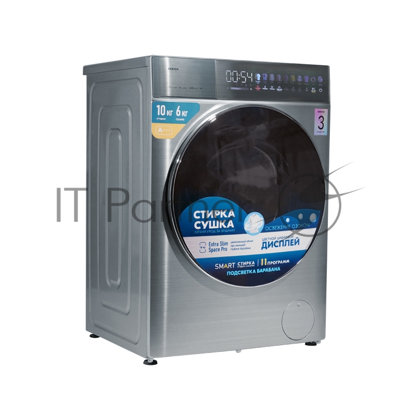 Стиральная машина CENTEK CT-1965 нержавеющая сталь, загрузка фронтальная 10 кг, 1400 об/мин, Класс А+++