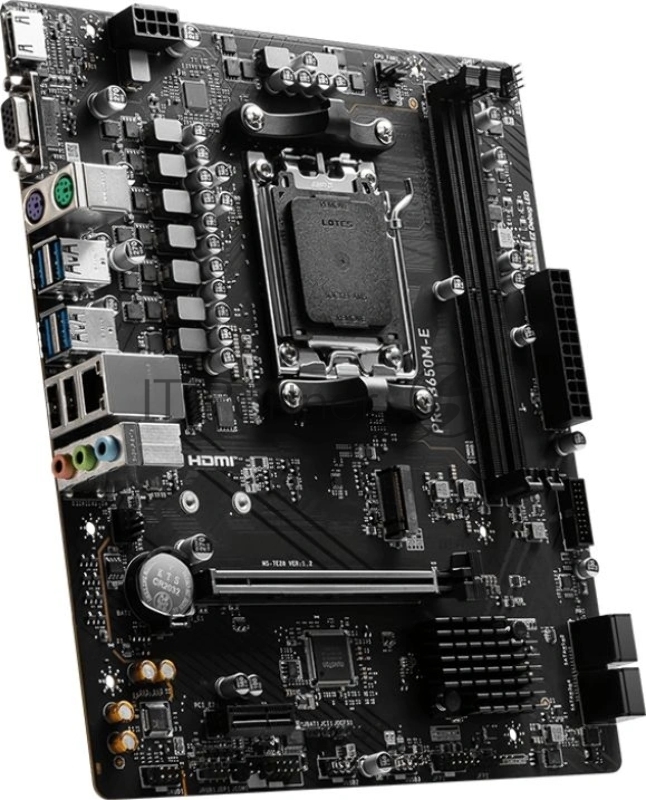 Материнская плата PRO B650M-E, AM5, AMD B650, 2xDDR5, 4xSATA, 1xM.2, 1xPCIe 4.0 x16, 1xPCIe 3.0 x1, 1xHDMI, 1xVGA, 1x1Gb LAN, Wi-Fi 6E, Bluetooth 5.3, 4xUSB-A 5Gbps, 6xUSB-A 2.0, 3x3.5 мм, 7.1, mATX