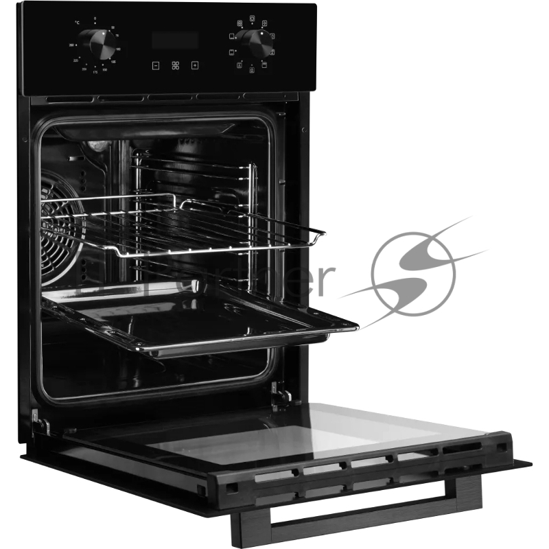 Электрический духовой шкаф Monsher MOE 4592 Noir ширина 45 см, High-Tech, 50 л, гидролизная очистка, 9 режимов, черный