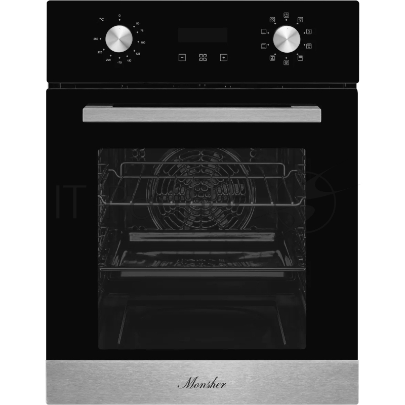 Электрический духовой шкаф Monsher MOE 4592 Acier ширина 45 см, High-Tech, 50 л, гидролизная очистка, 9 режимов, черный/нерж. сталь