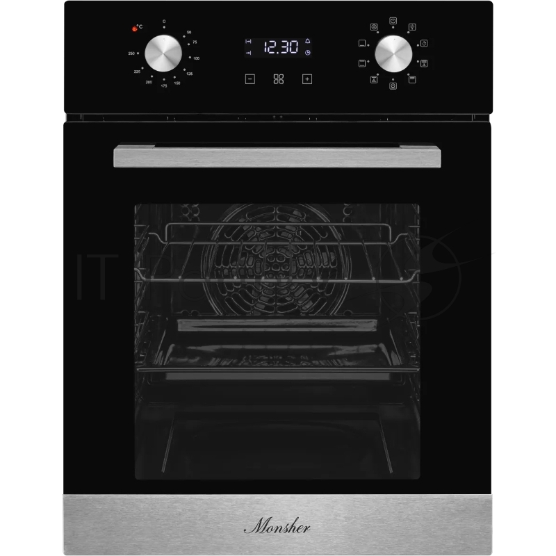 Электрический духовой шкаф Monsher MOE 4592 Acier ширина 45 см, High-Tech, 50 л, гидролизная очистка, 9 режимов, черный/нерж. сталь