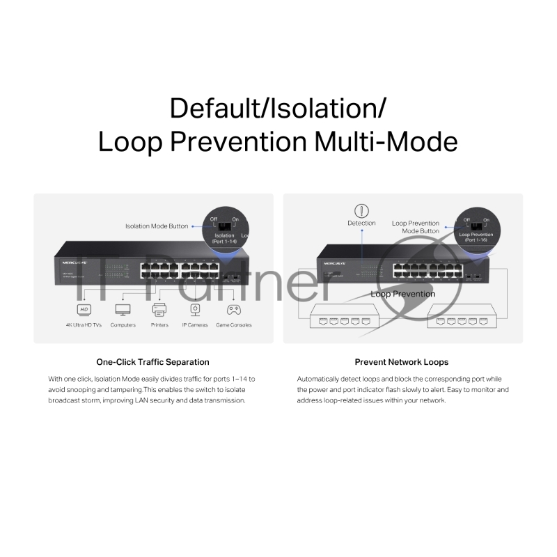 Коммутатор Mercusys MS116GS с 16 гигабитными портами для размещения на столе или в стойке