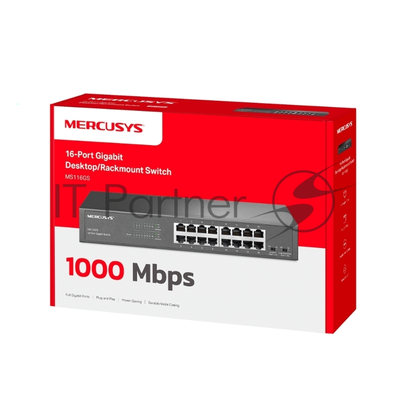Коммутатор Mercusys MS116GS с 16 гигабитными портами для размещения на столе или в стойке