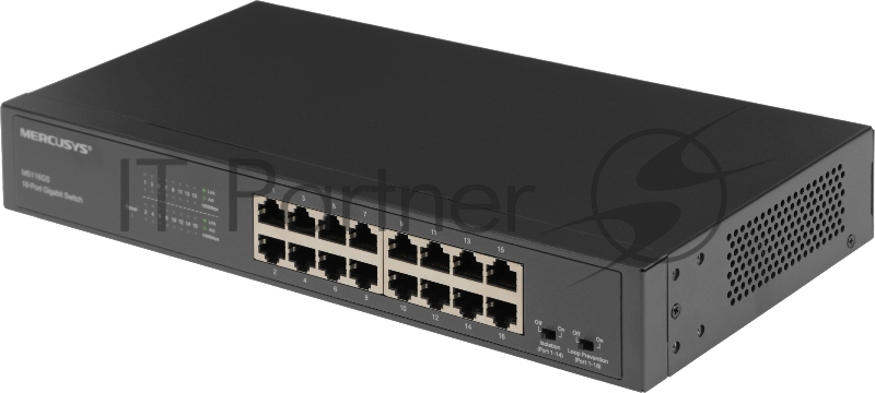 Коммутатор Mercusys MS116GS с 16 гигабитными портами для размещения на столе или в стойке